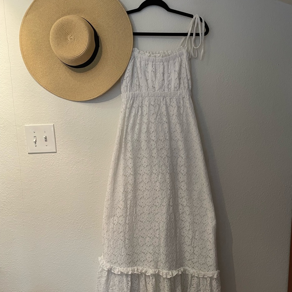 MODCLOTH bohemian summer wedding dress with lace cotton overlay and ruffled trim